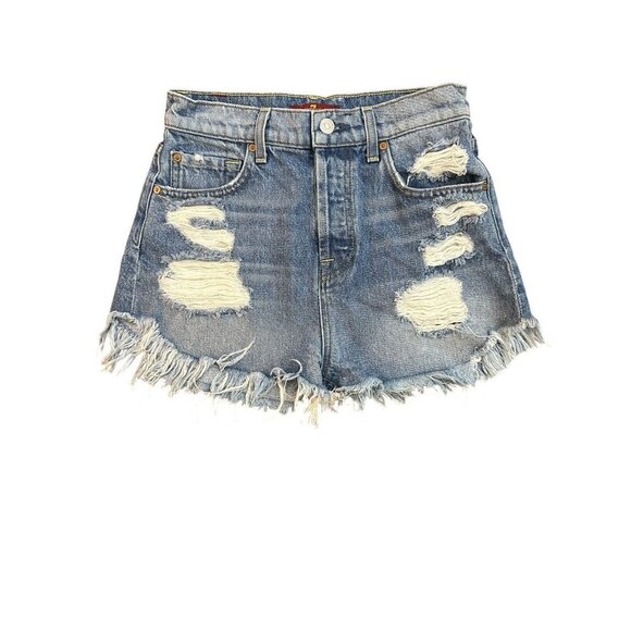 7 for All Man Kind Womens Cut-Off Jeans Shorts Size 25 Raw Hem Frayed Distressed - Picture 1 of 16